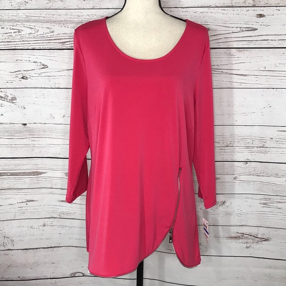 JM Collection Tops - JM Collection Top Tunic 3/4 Sleeves Zipper Stretch